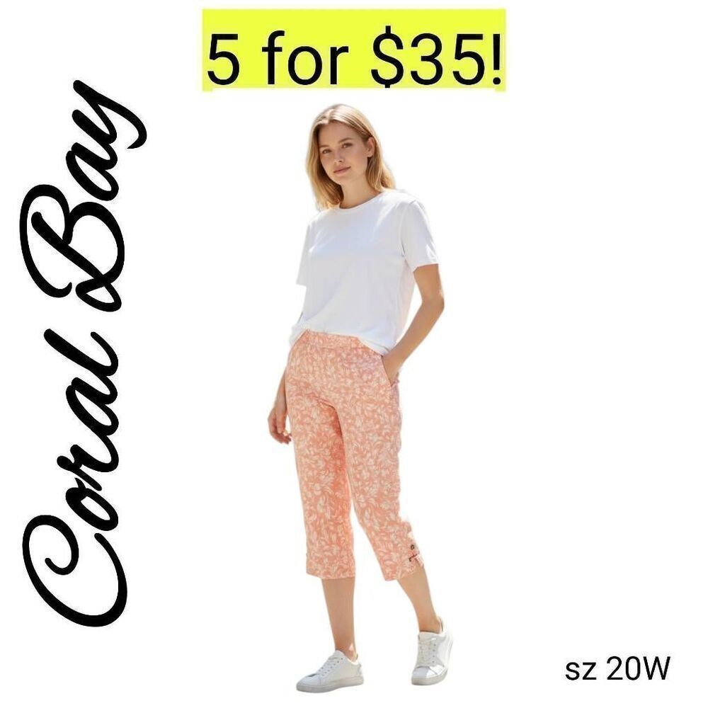 Coral Bay Soft Pink Floral Stretch Denim Cropped Ankle Jeans Sale 5 for 35